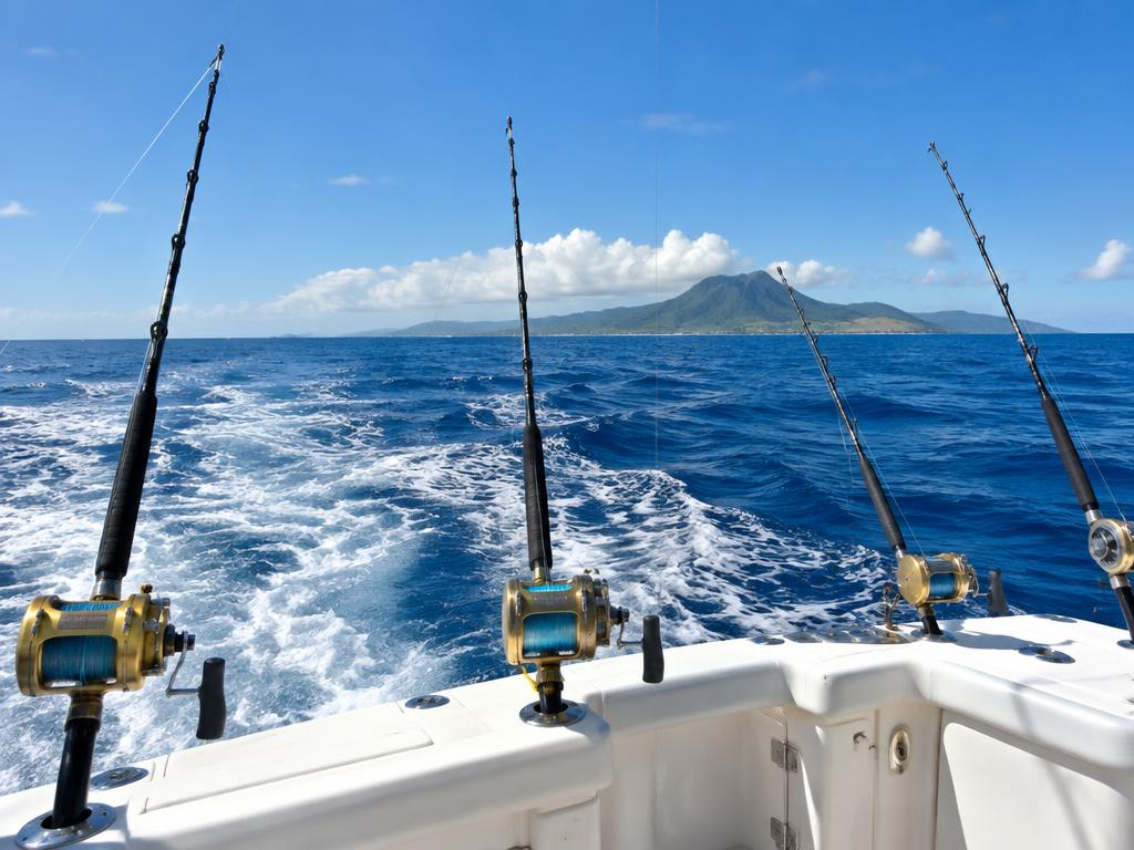 Fishing rods on the back of a boat at sea